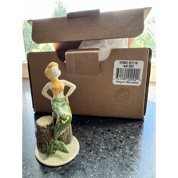 New Retired 1990 Hagen Renaker Mermaid on Piling Never Removed From Box Perfect - Picture 6 of 12
